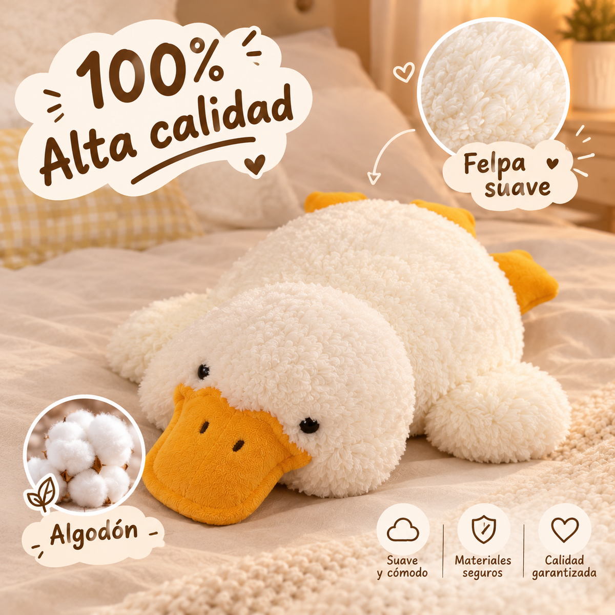 Pato Abrazzo de alta calidad con felpa suave y relleno de algodón